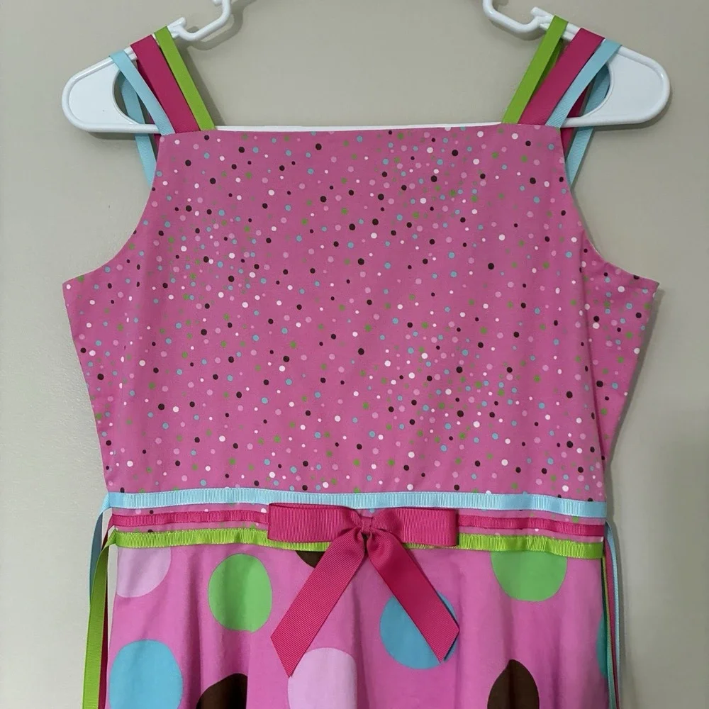 Rare Editions Girls 16 Pink Polka Dot Birthday Dress Lined Ribbon Straps & Ties